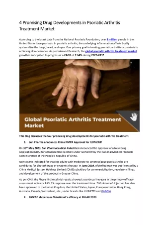 4 Promising Drug Developments in Psoriatic Arthritis Treatment Market