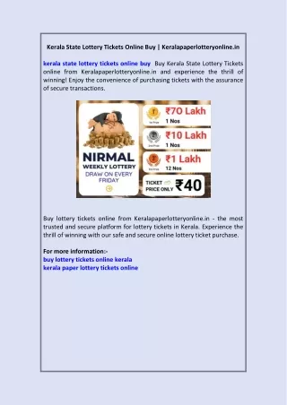Kerala State Lottery Tickets Online Buy | Keralapaperlotteryonline.in
