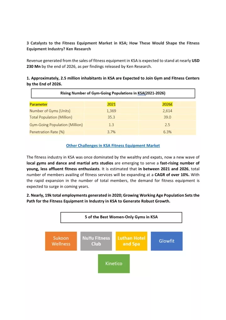 3 catalysts to the fitness equipment market