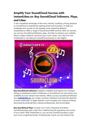 Boost Your Success on SoundCloud with InstantLikes.co Purchase SoundCloud plays, followers, and likes