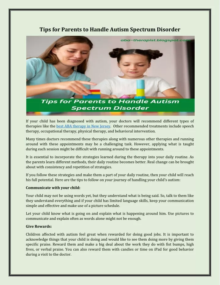 tips for parents to handle autism spectrum