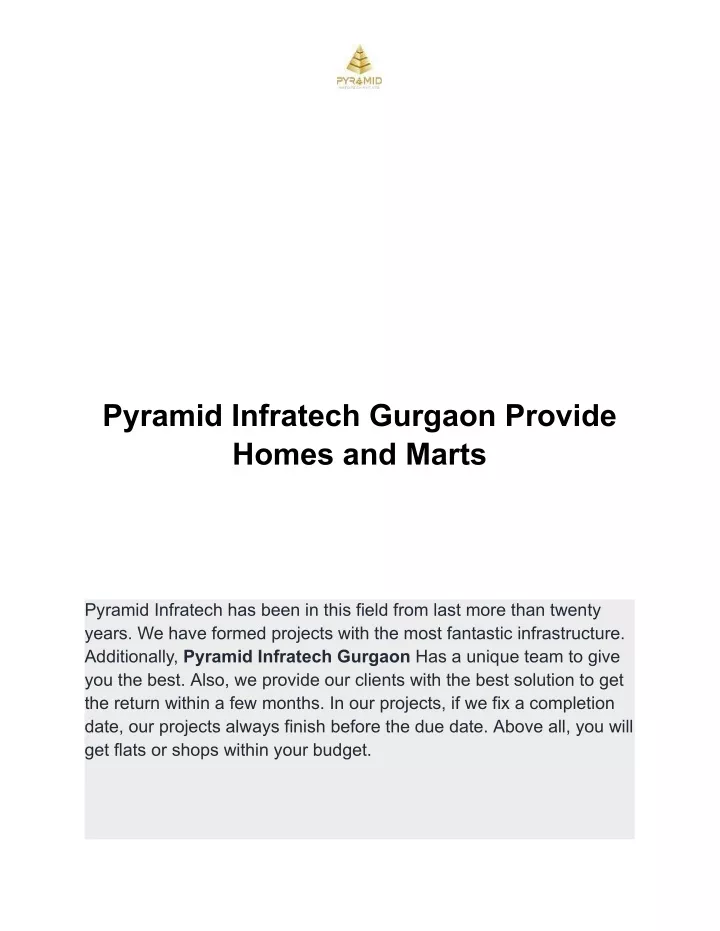pyramid infratech gurgaon provide homes and marts