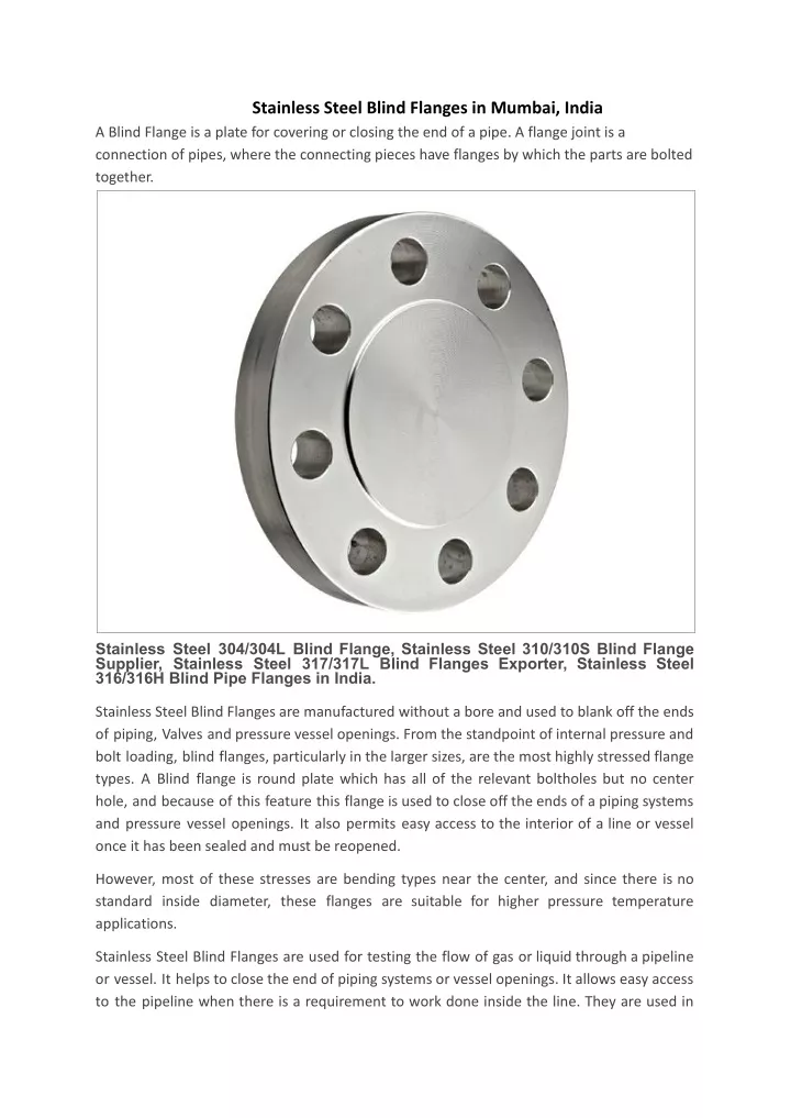 stainless steel blind flanges in mumbai india