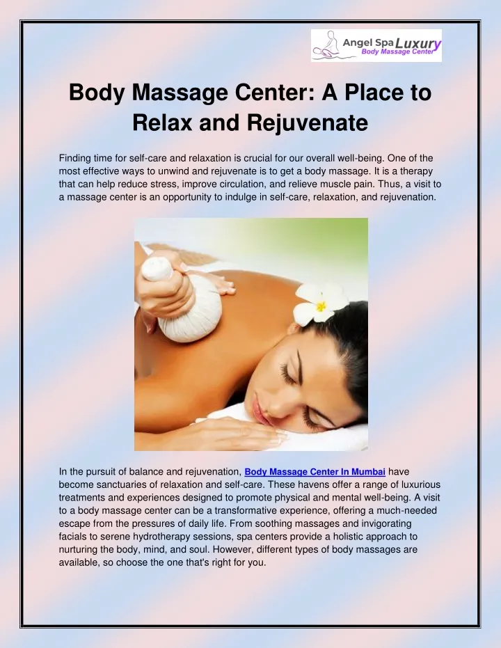 body massage center a place to relax