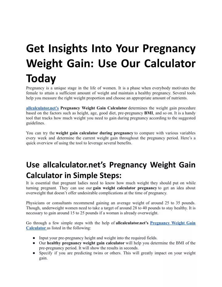 PPT Get Insights into Your Pregnancy Weight Gain Use Our Calculator