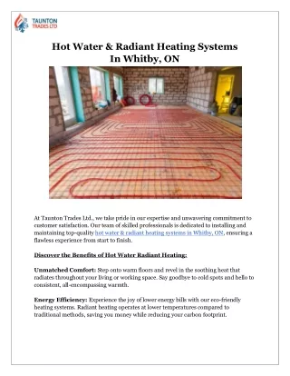 Hot Water & Radiant Heating System In Whitby, ON