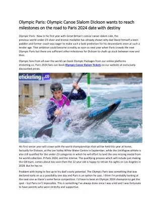 Olympic Paris  Olympic Canoe Slalom Dickson wants to reach milestones on the road to Paris 2024 date with destiny