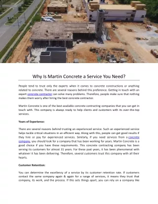 Why Is Martin Concrete a Service You Need
