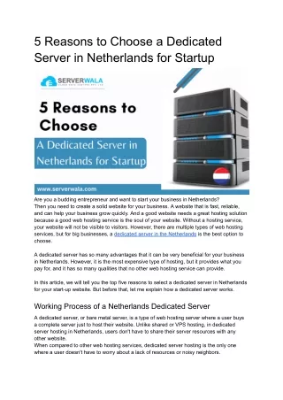 5 Reasons to Choose a Dedicated Server in Netherlands for Startup