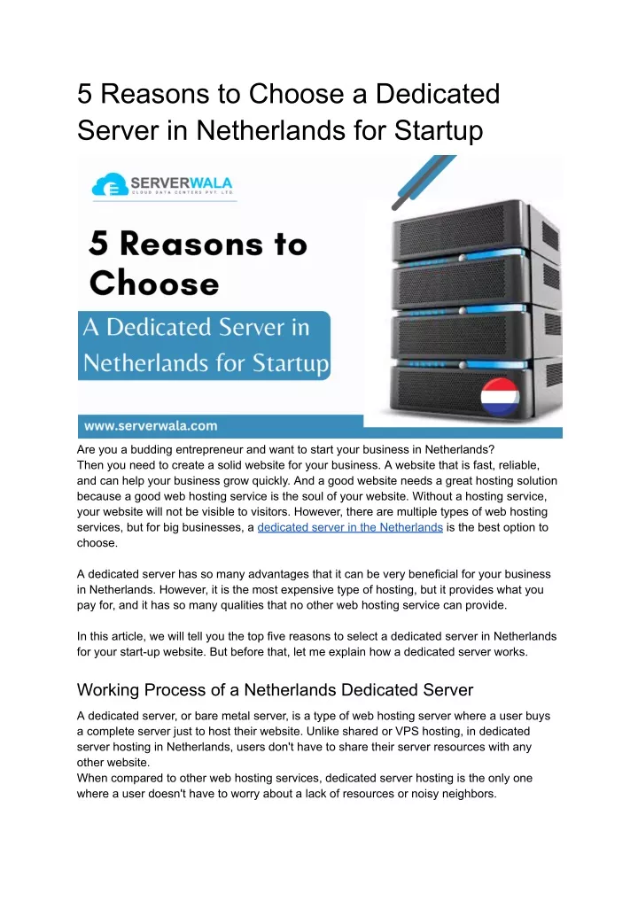 5 reasons to choose a dedicated server
