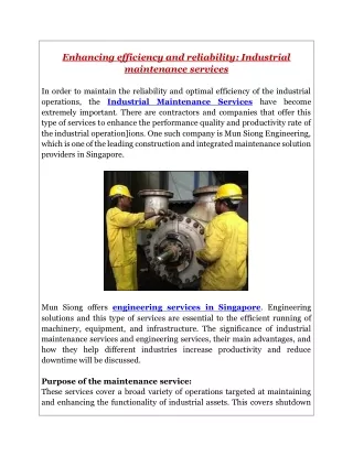 Enhancing efficiency and reliability Industrial maintenance services