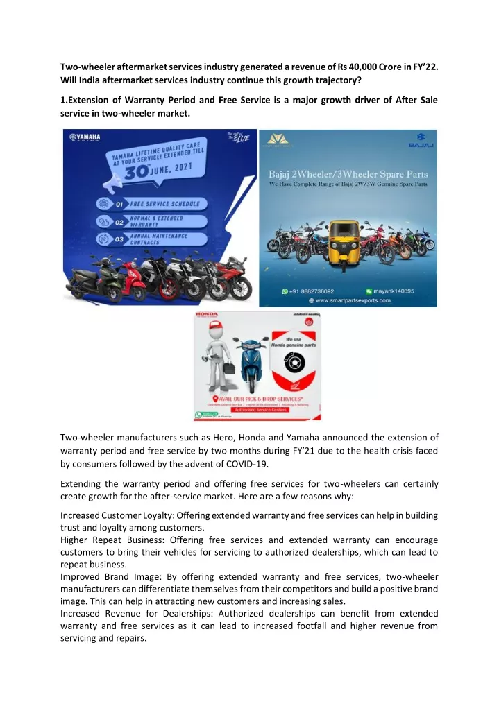 two wheeler aftermarket services industry