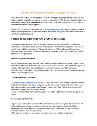 tips to hire experienced python developers in 2023