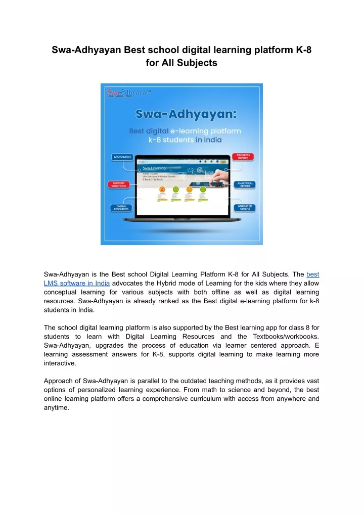 PPT - Swa-Adhyayan Best school digital learning platform K-8 for All ...