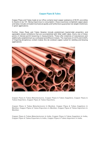 Copper Pipes & Tubes Manufacturers