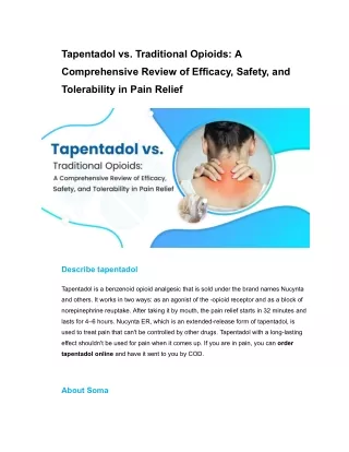 Tapentadol vs. Traditional Opioids: A Comprehensive Review of Efficacy, Safety,