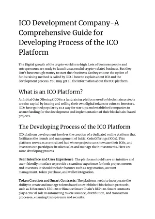 ICO Development Company-A Comprehensive Guide for Developing Process of the ICO Platform