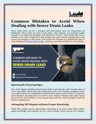 Common Mistakes to Avoid When Dealing with Sewer Drain Leaks