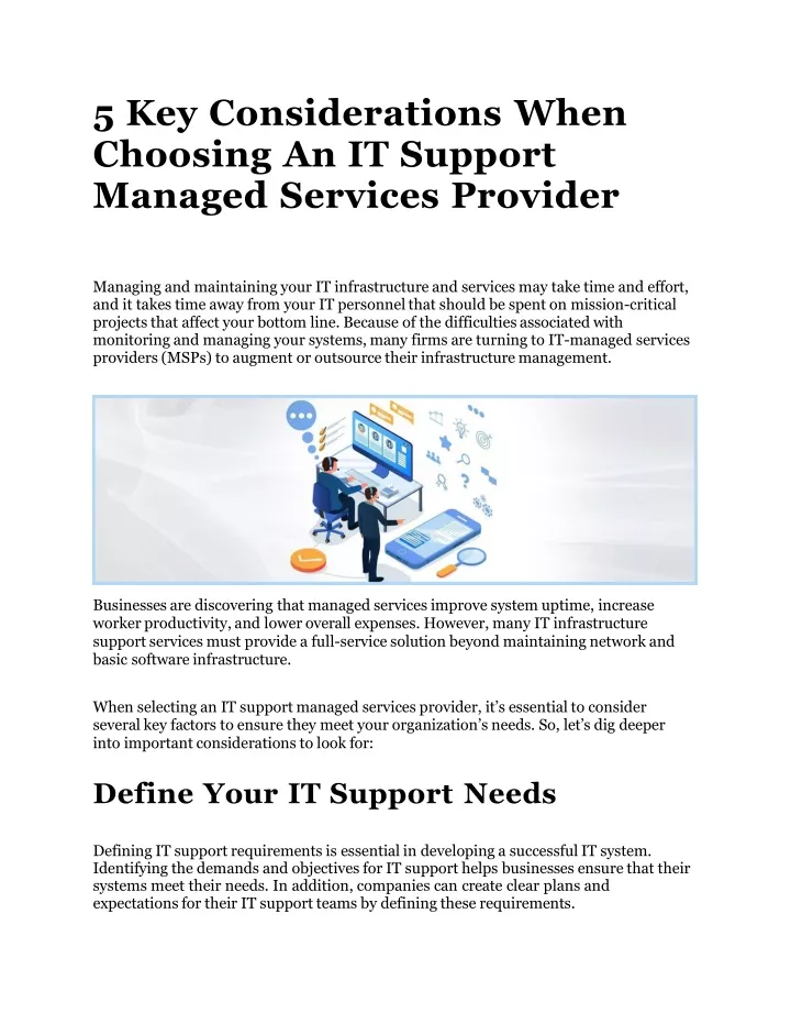 5 key considerations when choosing an it support managed services provider