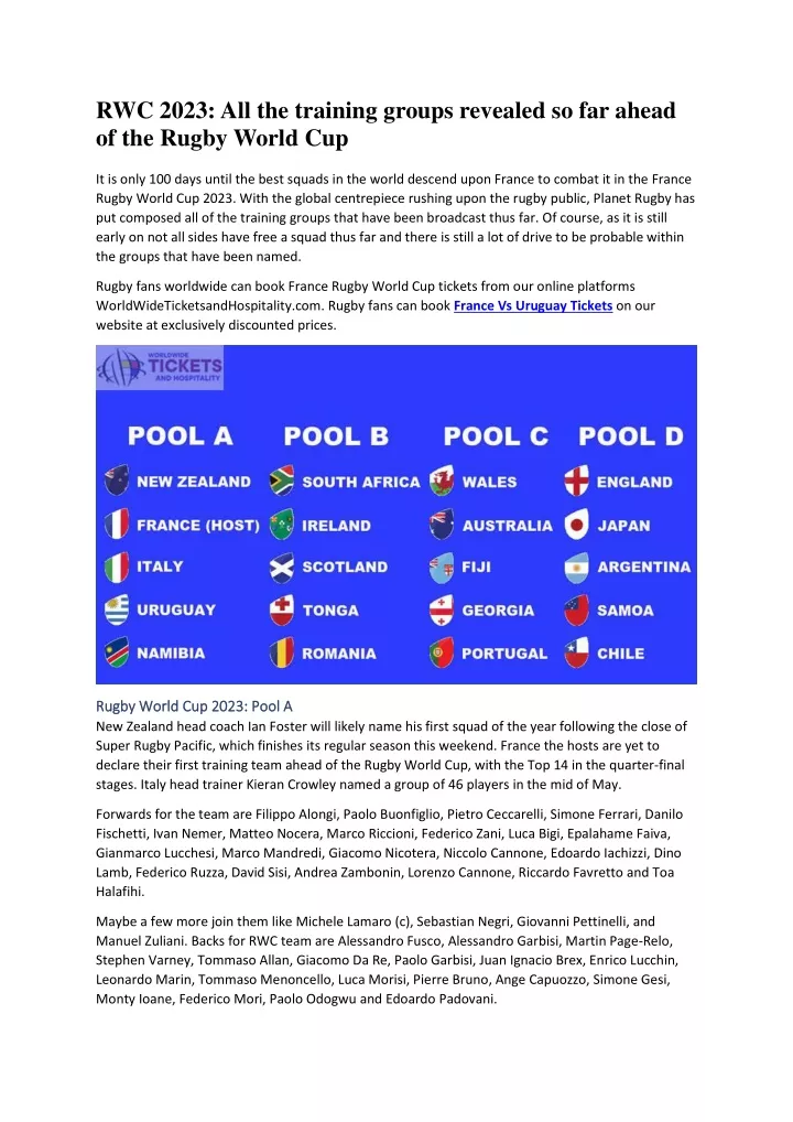 rwc 2023 all the training groups revealed