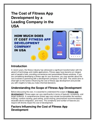 The Cost of Fitness App Development by a Leading Company in the USA