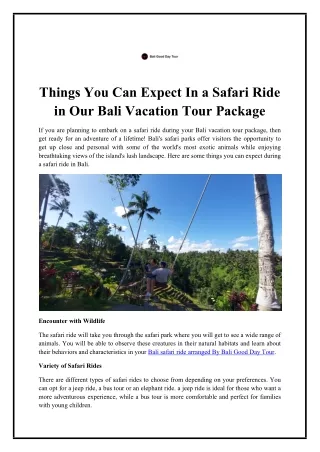 Things You Can Expect In a Safari Ride in Our Bali Vacation Tour Package