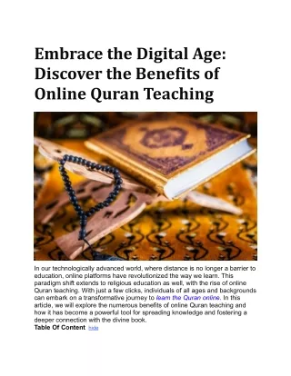 Embrace the Digital Age Discover the Benefits of Online Quran Teaching