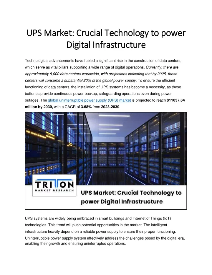 ups market crucial technology to power digital infrastructure
