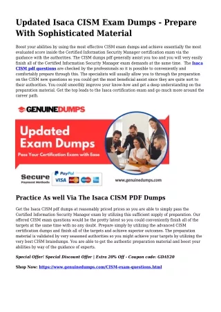 CISM PDF Dumps - Isaca Certification Produced Uncomplicated