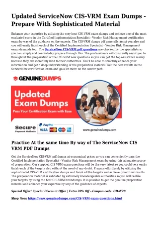 CIS-VRM PDF Dumps - ServiceNow Certification Produced Straightforward