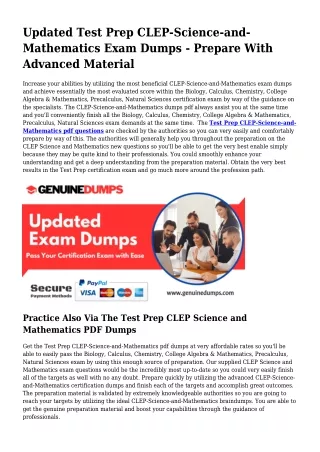 Necessary CLEP-Science-and-Mathematics PDF Dumps for Top Scores