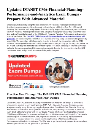 CMA-Financial-Planning-Performance-and-Analytics PDF Dumps - IMANET Certificatio