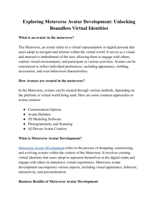 Exploring Metaverse Avatar Development_ Unlocking Boundless Virtual Identities