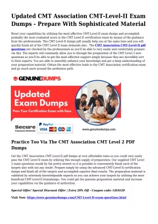 CMT-Level-II PDF Dumps For Ideal Exam Good results