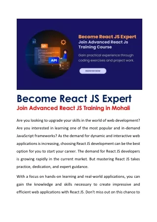 Advanced React JS Training in Mohali: Learn From Expert