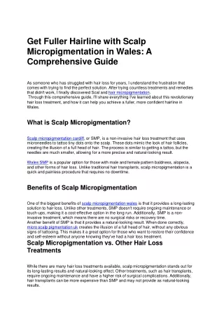 Get Fuller Hairline with Scalp Micropigmentation in Wales
