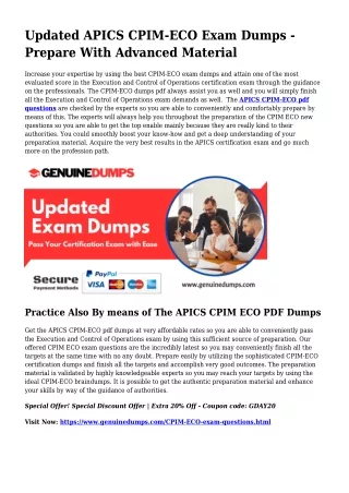 Important CPIM-ECO PDF Dumps for Top rated Scores