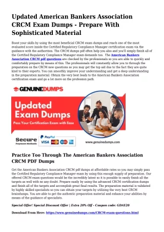 CRCM PDF Dumps - American Bankers Association Certification Produced Straightfor