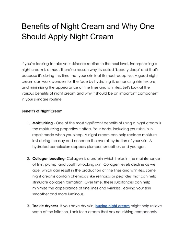 benefits of night cream and why one should apply