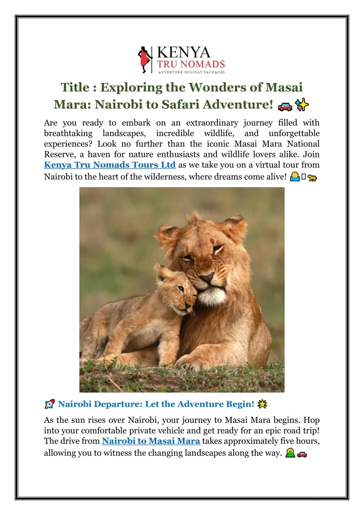 title exploring the wonders of masai mara nairobi