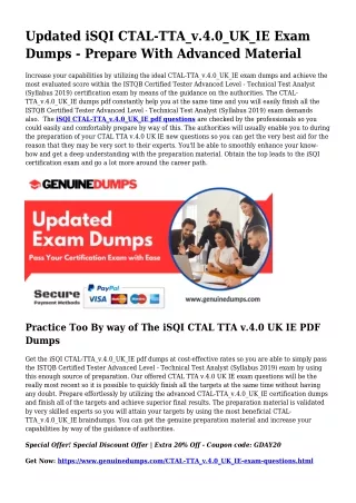 Crucial CTAL-TTA_v.4.0_UK_IE PDF Dumps for Top rated Scores