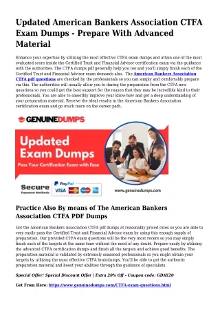 CTFA PDF Dumps To Quicken Your American Bankers Association Journey