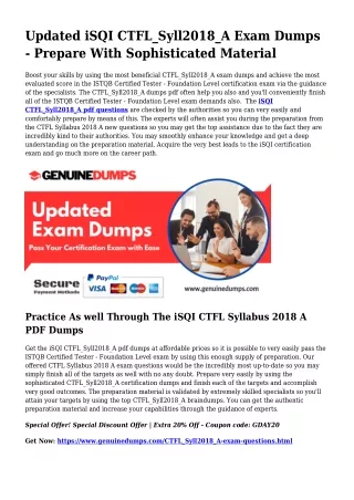 CTFL_Syll2018_A PDF Dumps - iSQI Certification Made Uncomplicated