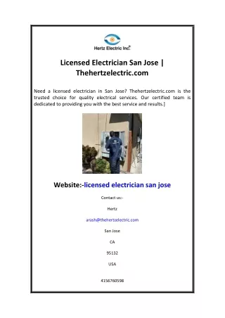 Licensed Electrician San Jose Thehertzelectric.com