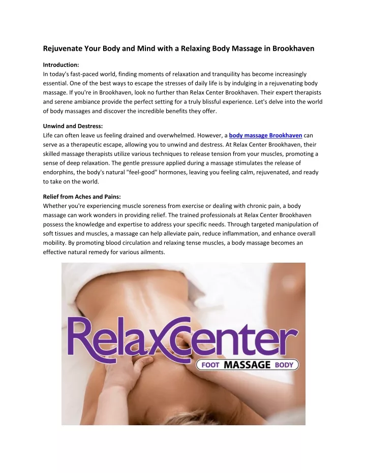 rejuvenate your body and mind with a relaxing
