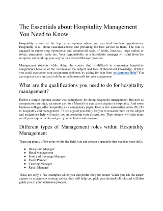 The Essentials about Hospitality Management You Need to Know
