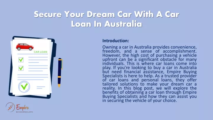 secure your dream car with a car loan in australia