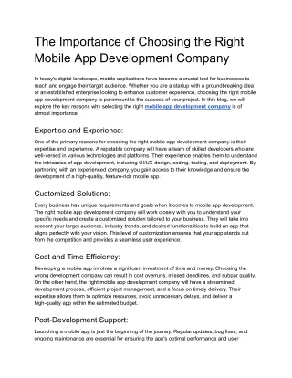 The Importance of Choosing the Right Mobile App Development Company