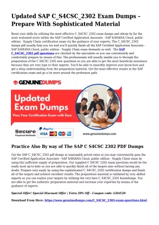 C_S4CSC_2302 PDF Dumps - SAP Certification Made Uncomplicated