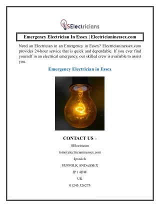 Emergency Electrician In Essex  Electricianinessex.com